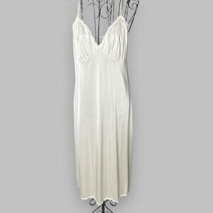 Vintage Shadowline Full Slip Dress Lace Trim Nylon Ivory Made in USA
